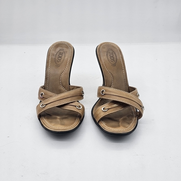 Tod's Beige Leather Heeled Sandals Size 6 Cross strap - Picture 7 of 10